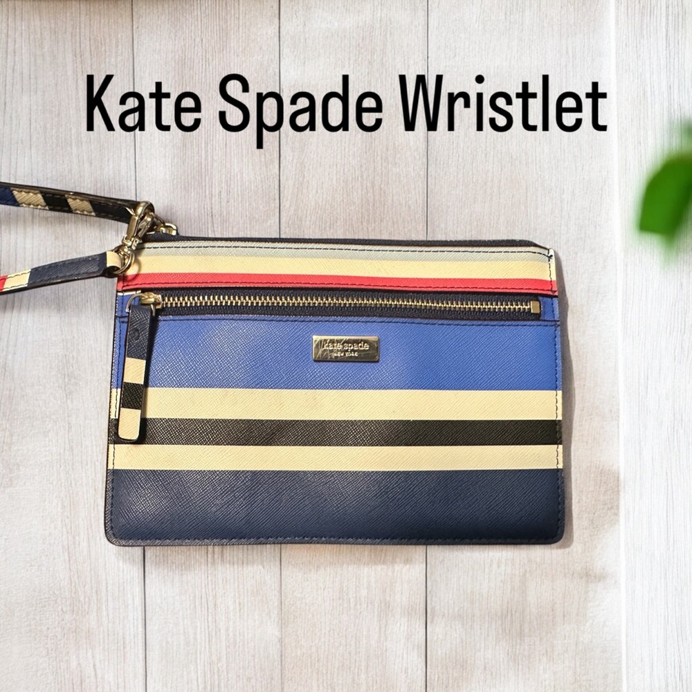 Kate Spade Blue and Yellow Striped Wristlet